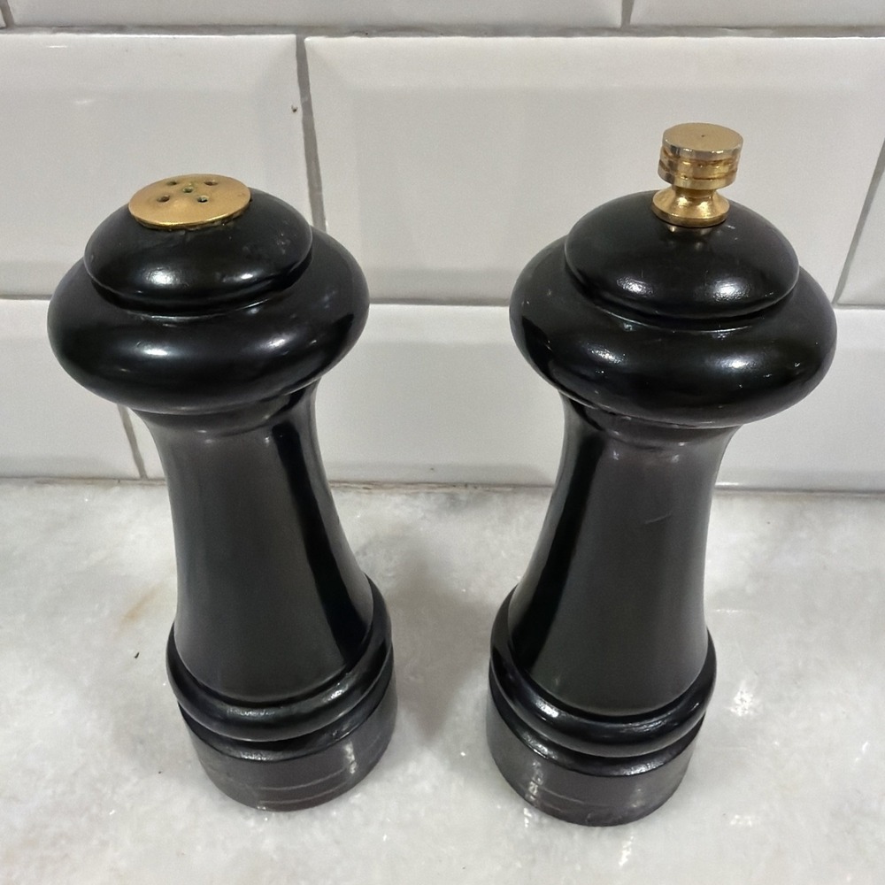 Vintage Olde Thompson Salt And Pepper Grinder Set Black /gold‎ ES004